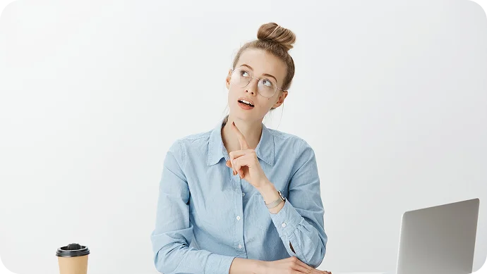 Person thinking with questions